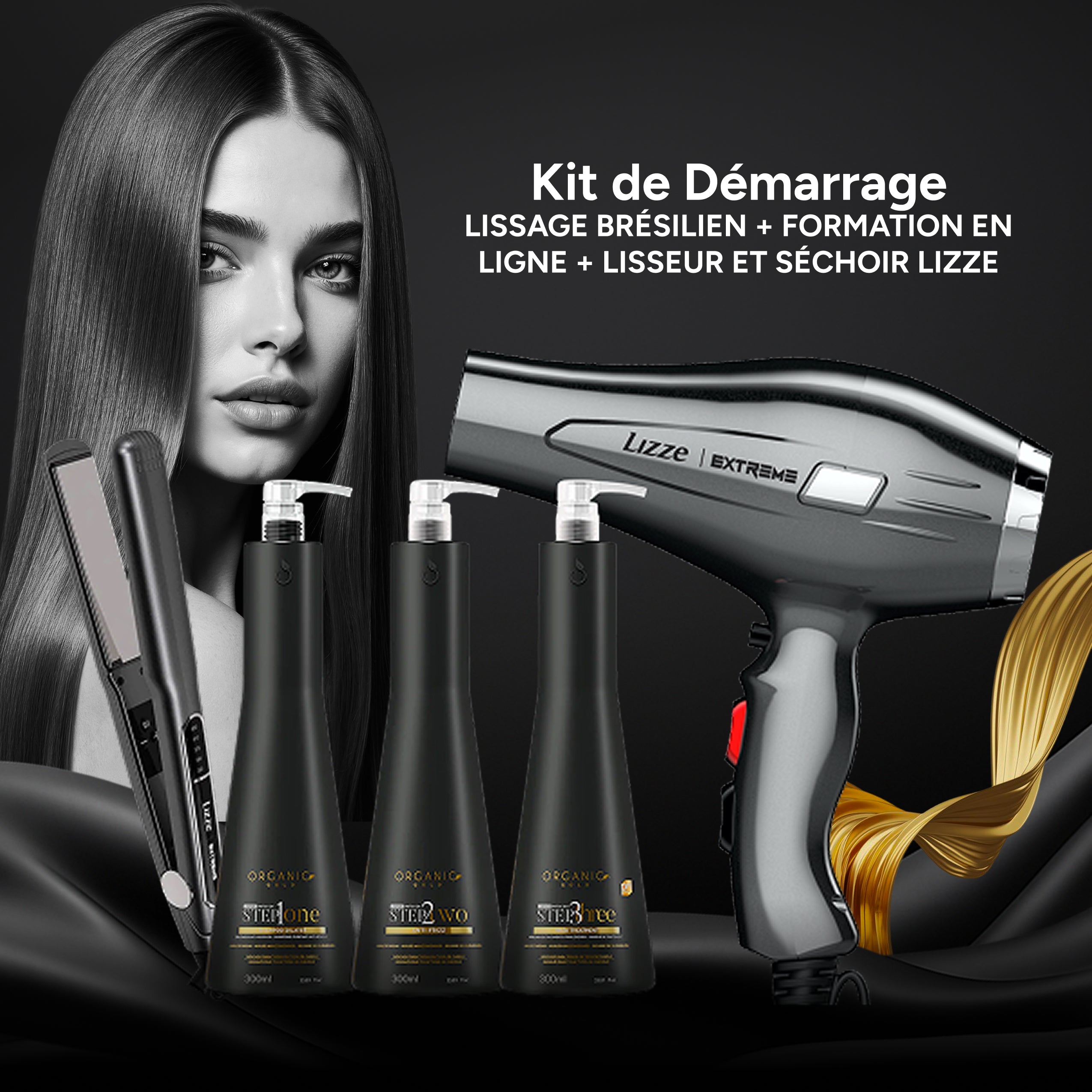 Kit de Démarrage – Lissage Brésilien + Formation en ligne + Lisseur et Séchoir Lizze